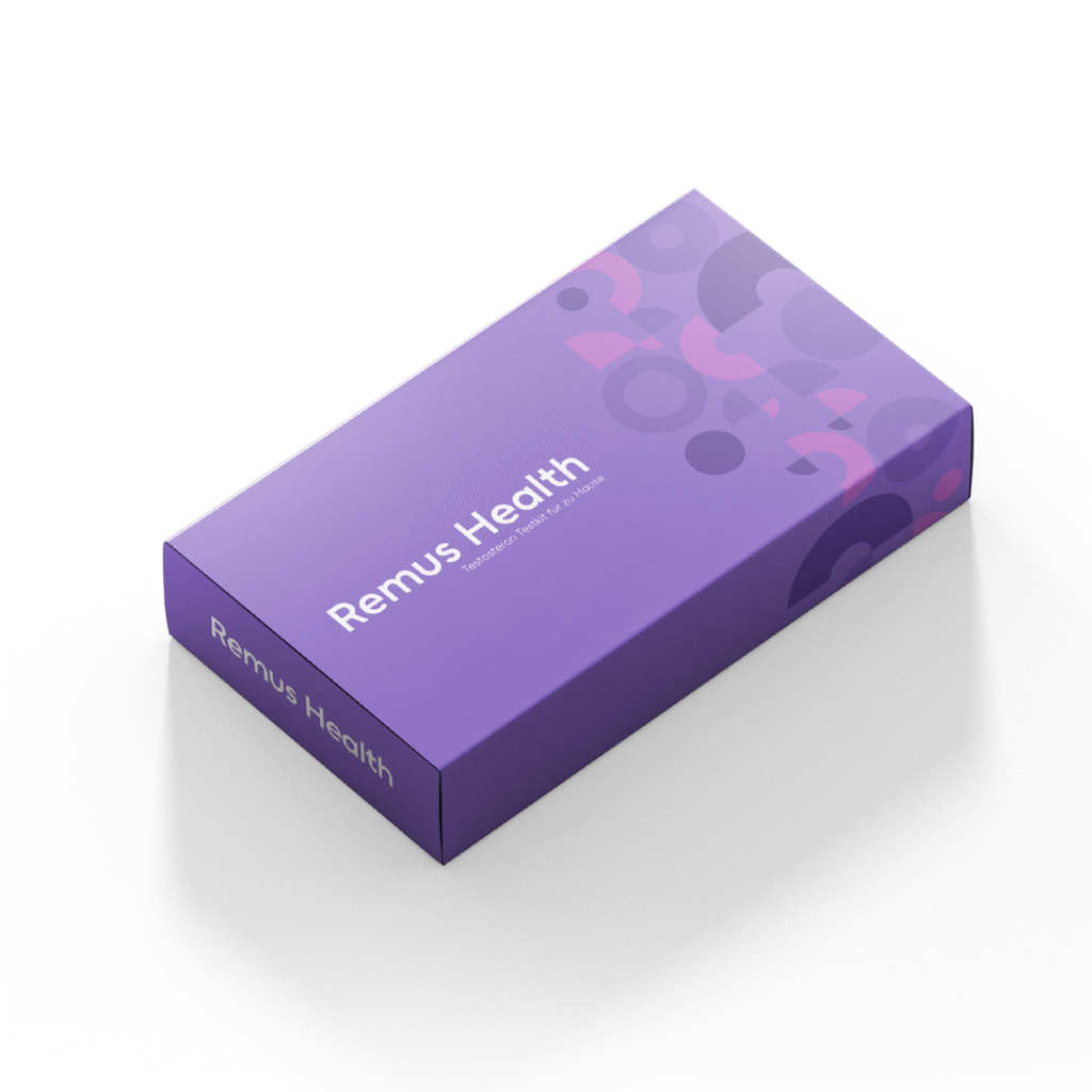 Lila Remus Health Box für den Testosteron Test zuhause – modernes Testkit zur einfachen Blutabnahme und Analyse.